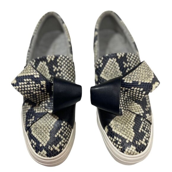 NINE WEST Women's Leather Faux Snakeskin Slip Ons Size 8.5 Med Sneakers Bows EUC - Picture 10 of 14